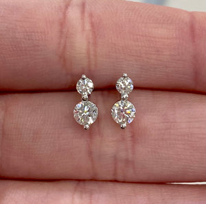 Two Diamond Drop Earrings in White, Yellow or Rose Gold