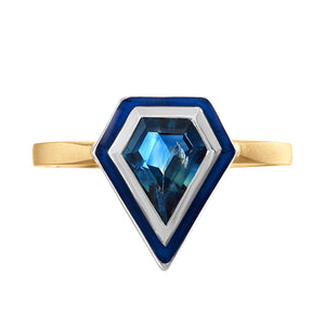 Sapphire and Blue Enamel "Shield" Ring by Unhada