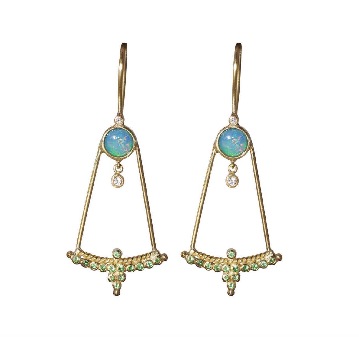 Tsavorite and Opal "Upsidedown" Diadem Earrings by Unhada - Talisman Collection Fine Jewelers
