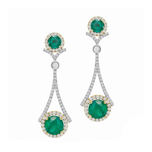 Zambian Emerald and Diamond, 18k Yellow Gold Earrings - Talisman Collection Fine Jewelers