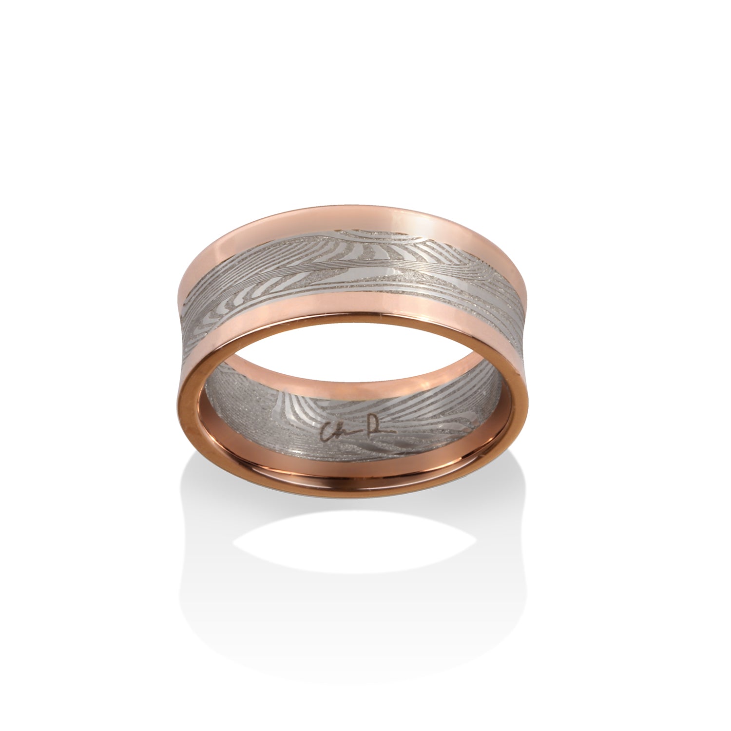 Concave Deco Damascus Ring by Chris Ploof - Talisman Collection Fine Jewelers