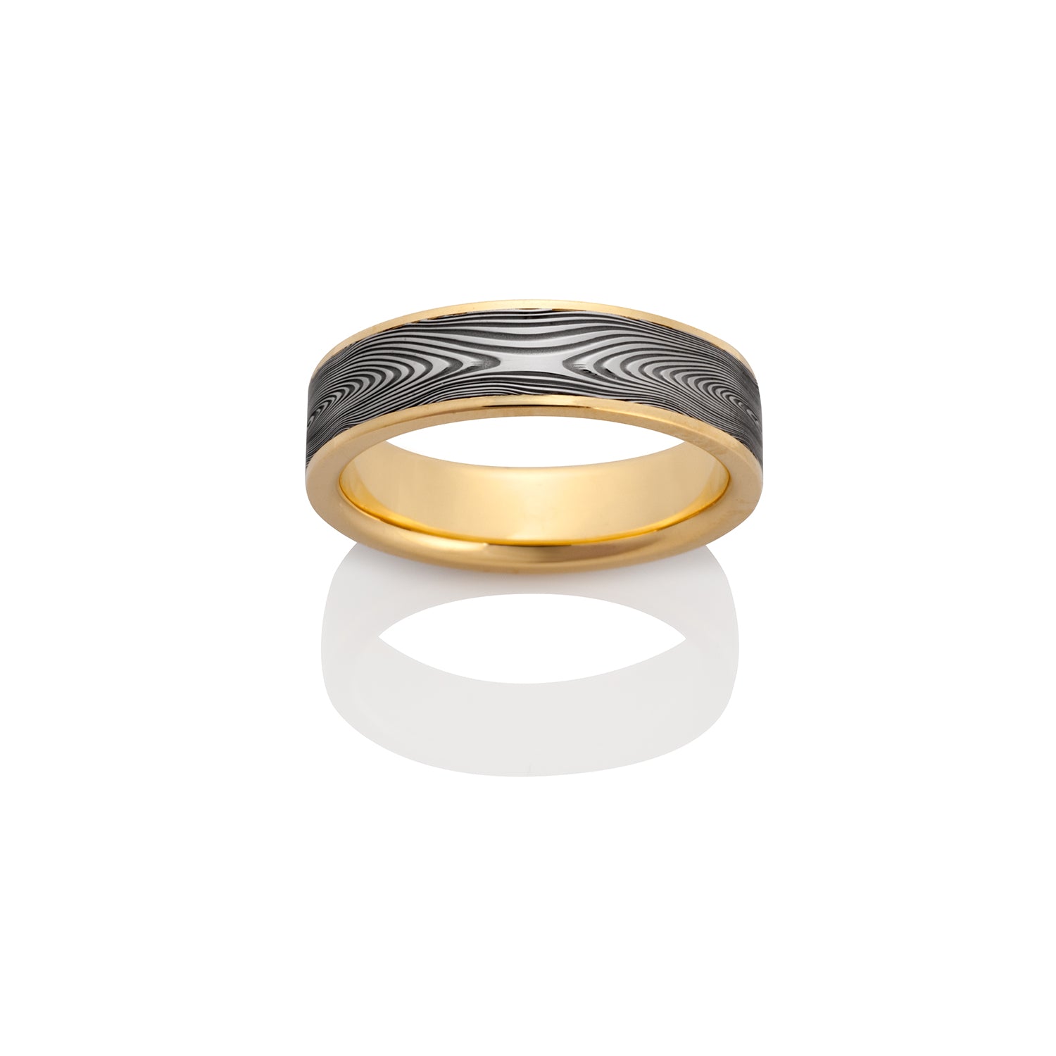 Infinity Damascus Steel and 18k Yellow Gold Ring by Chris Ploof - Talisman Collection Fine Jewelers