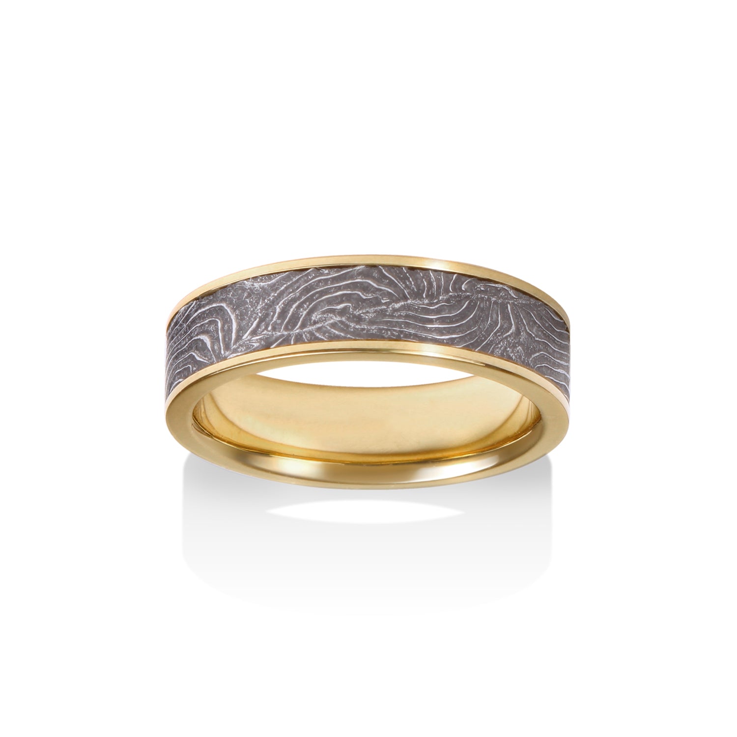 Channel Double Barrel Damascus Ring by Chris Ploof - 18K Yellow Gold - Talisman Collection Fine Jewelers
