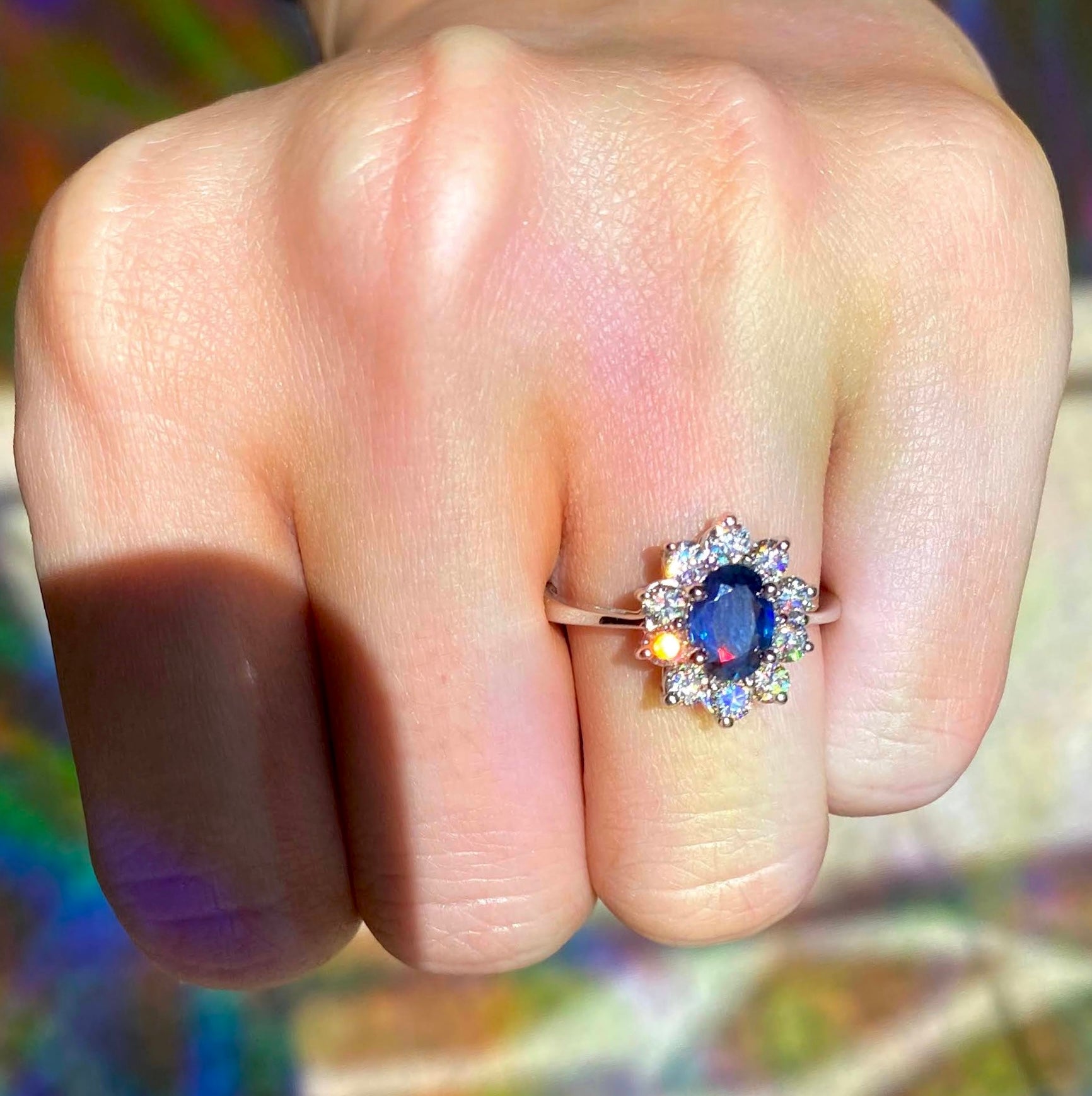 Blue Sapphire and Diamond Firecracker Ring