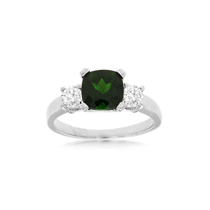 Chrome Diopside and Diamond Monaco Ring