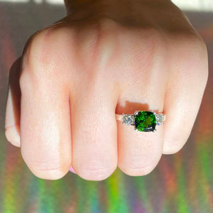 Chrome Diopside and Diamond Monaco Ring