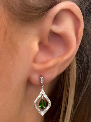 Chrome Diopside and Diamond Lily Drop Earrings