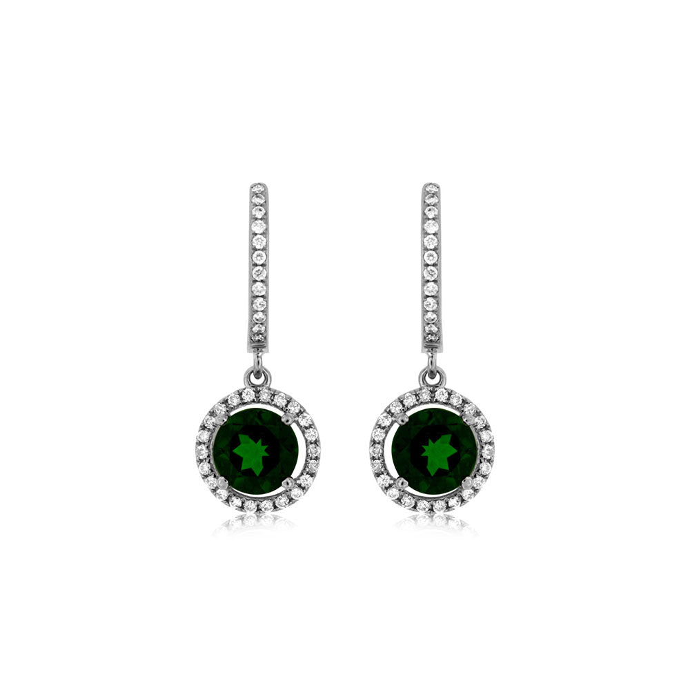 Chrome Diopside and Diamond Halo Drop Earrings