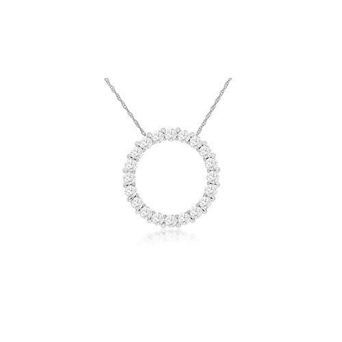 Diamond Open Circle Necklace in White Gold, 17