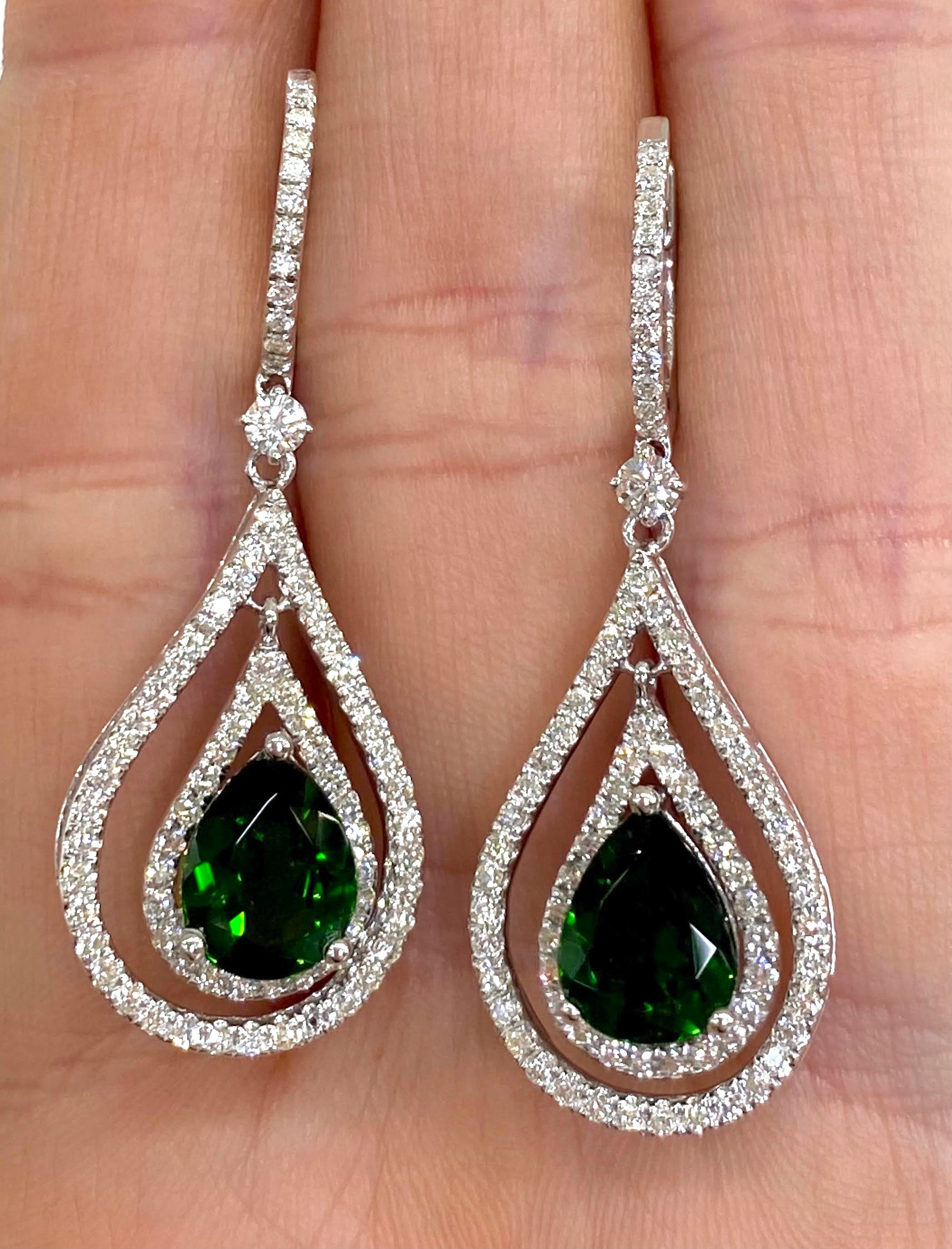 Chrome Diopside and Diamond Pear-Shaped Drop Earrings