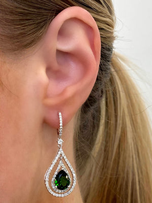 Chrome Diopside and Diamond Pear-Shaped Drop Earrings