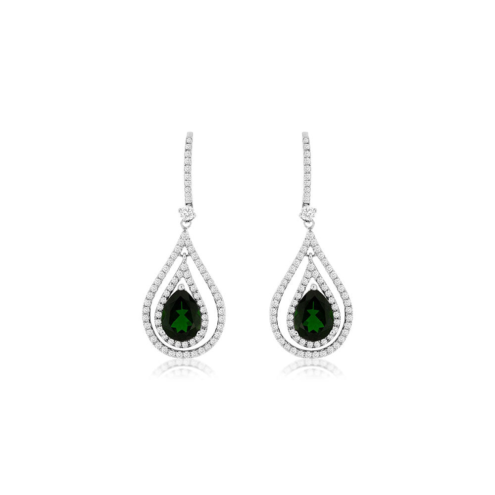 Chrome Diopside and Diamond Pear-Shaped Drop Earrings
