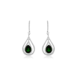 Chrome Diopside and Diamond Pear-Shaped Drop Earrings