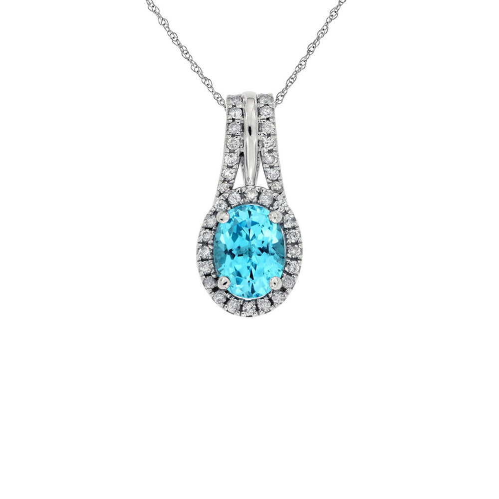 Blue Topaz and Diamond Necklace in 14k White Gold