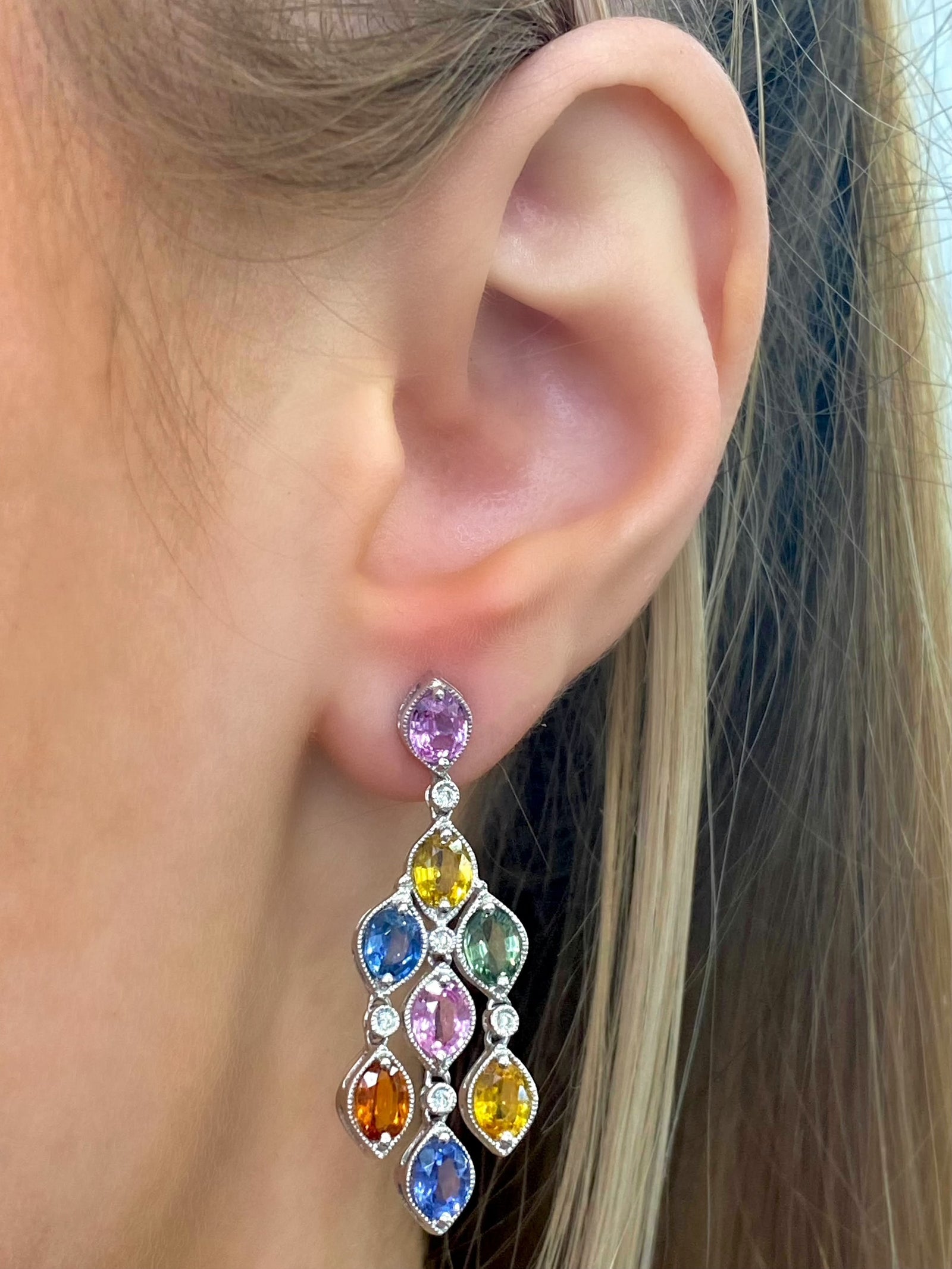 Fancy-Colored Sapphire Chandelier Drop Earrings