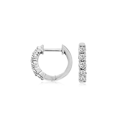 Diamond Huggie Hoop Earrings, 0.50 Carat Total Weight in 14k White Gold