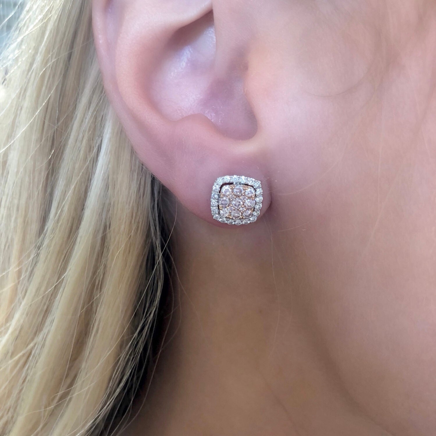 Pink Diamond Square Stud Earrings with White Diamonds - Talisman Collection Fine Jewelers