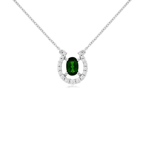 Chrome Diopside and Diamond Eclipse Necklace in 14k White Gold
