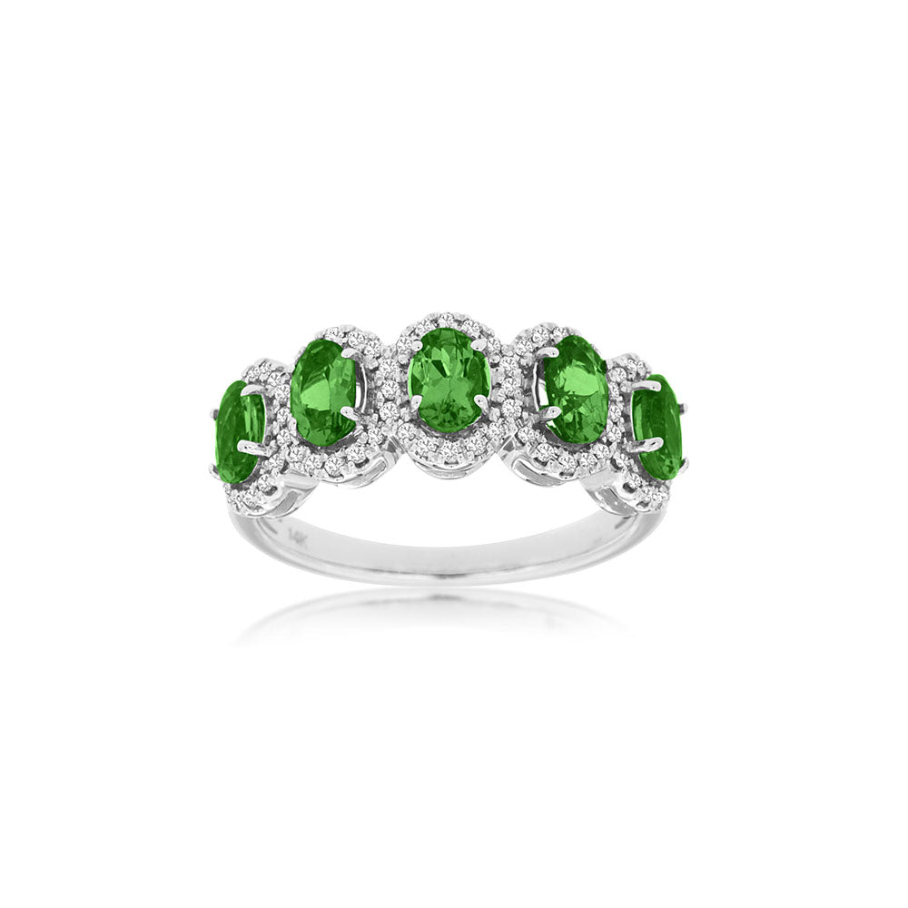 Chrome Diopside and Diamond 5-Stone Ring