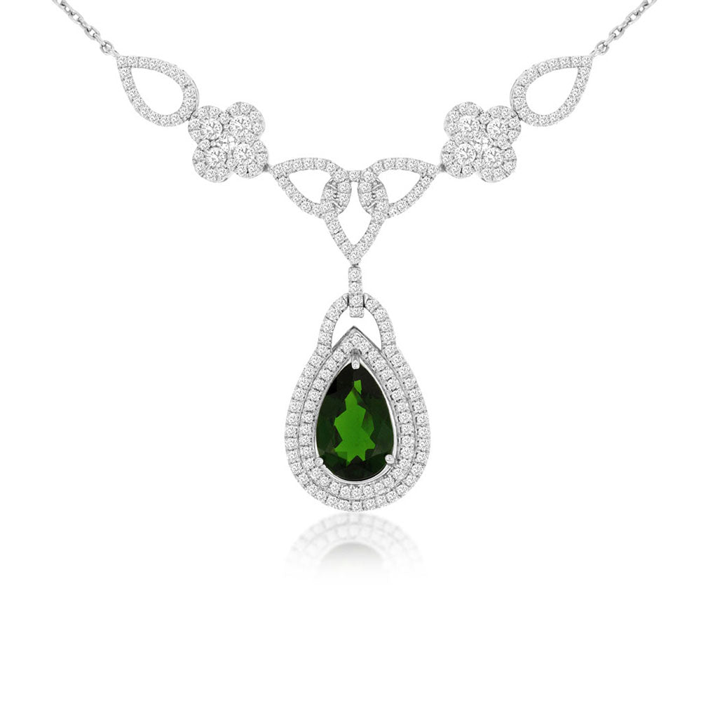 Chrome Diopside and Diamond Elizabeth Necklace in 14k White Gold