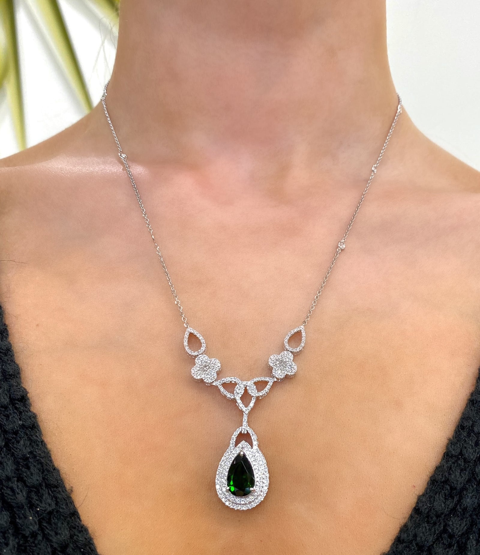 Chrome Diopside and Diamond Elizabeth Necklace in 14k White Gold