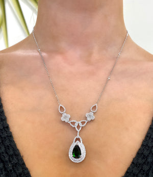 Chrome Diopside and Diamond Elizabeth Necklace in 14k White Gold