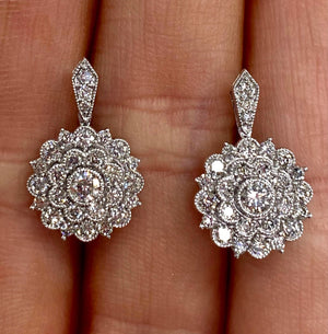 Diamond Bloom Drop Earrings in 14k White Gold