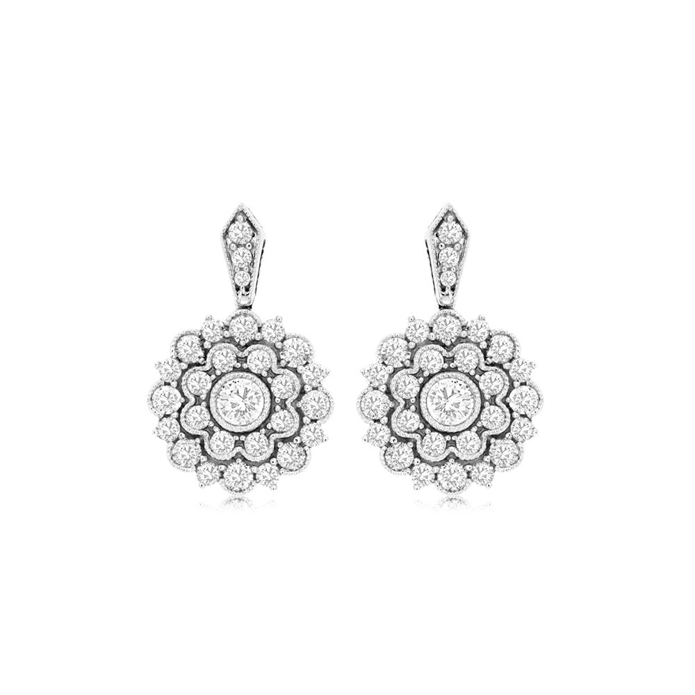 Diamond Bloom Drop Earrings in 14k White Gold