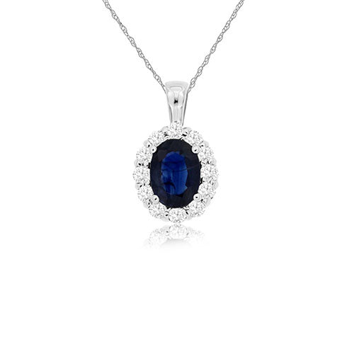 Sapphire and Diamond Aura Necklace in 14k White Gold