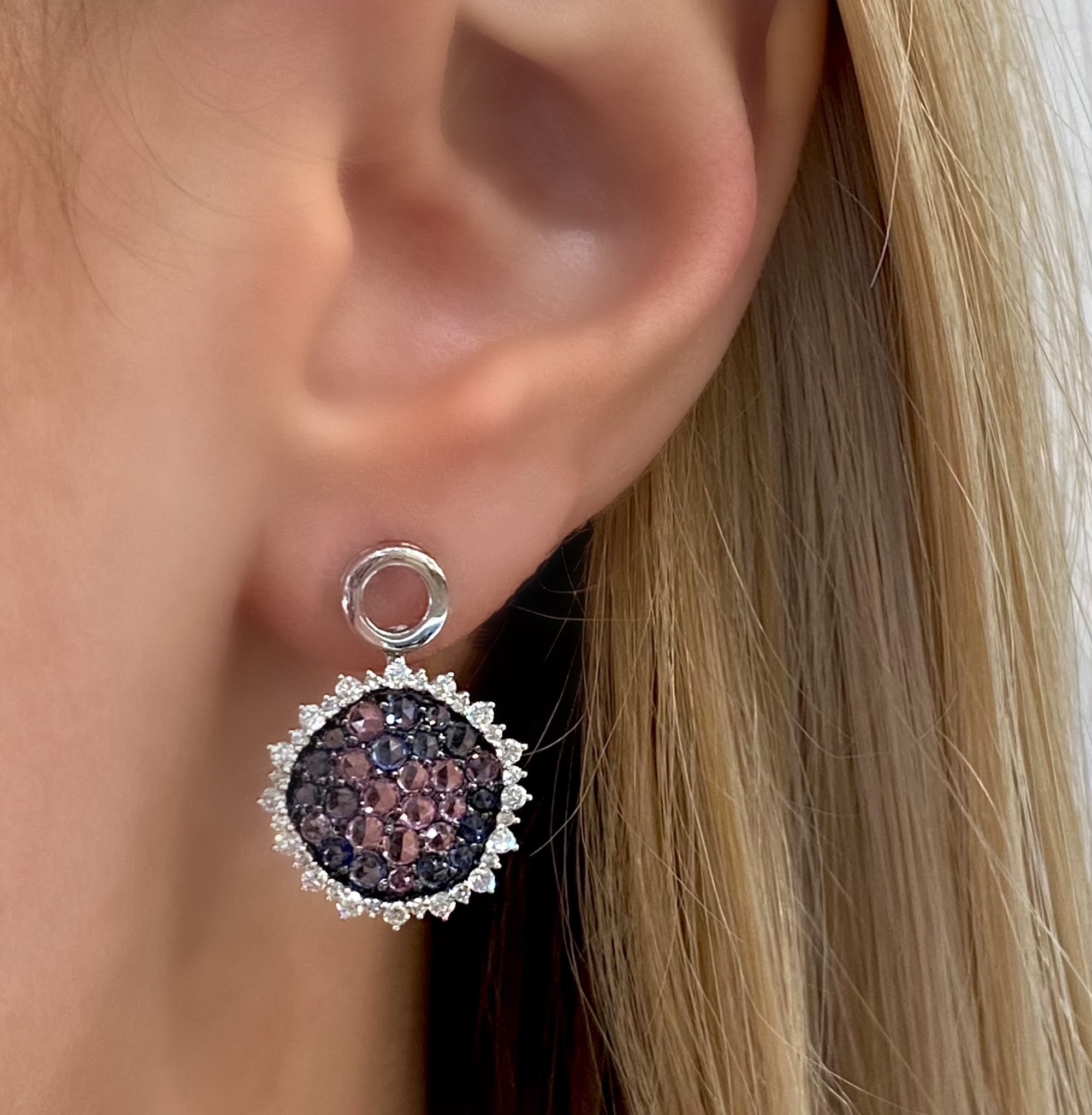 Pink and Blue Sapphire Drop Earrings