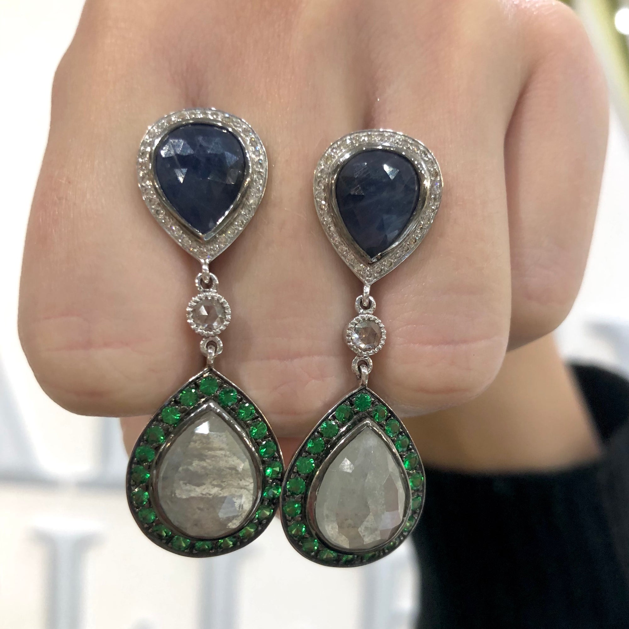 Blue and Gray Sapphire Slice Drop Earrings by Vivaan - Talisman Collection Fine Jewelers