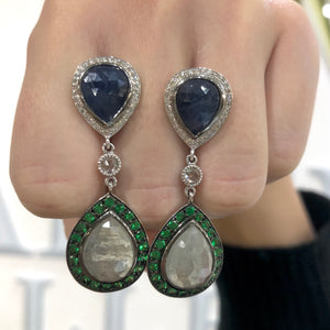 Blue and Gray Sapphire Slice Drop Earrings by Vivaan - Talisman Collection Fine Jewelers