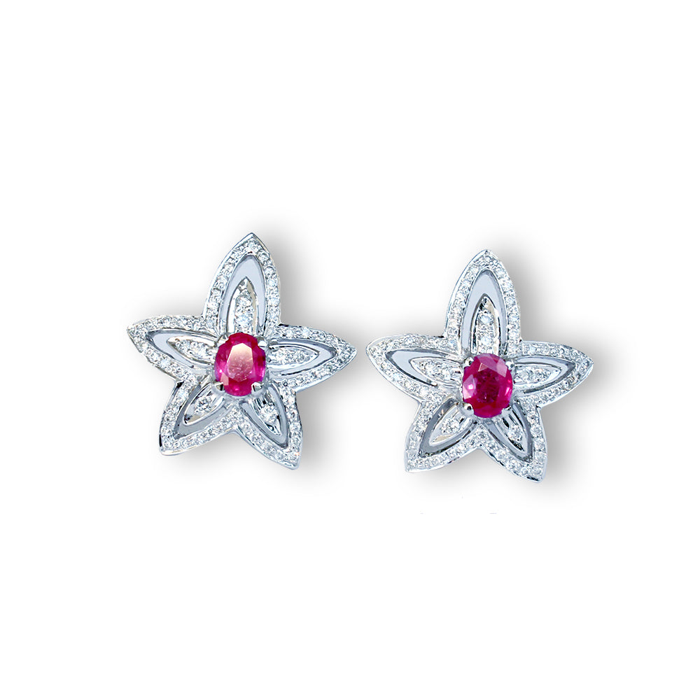 Ruby and Diamond Flora Stud Earrings by Vivaan - Talisman Collection Fine Jewelers