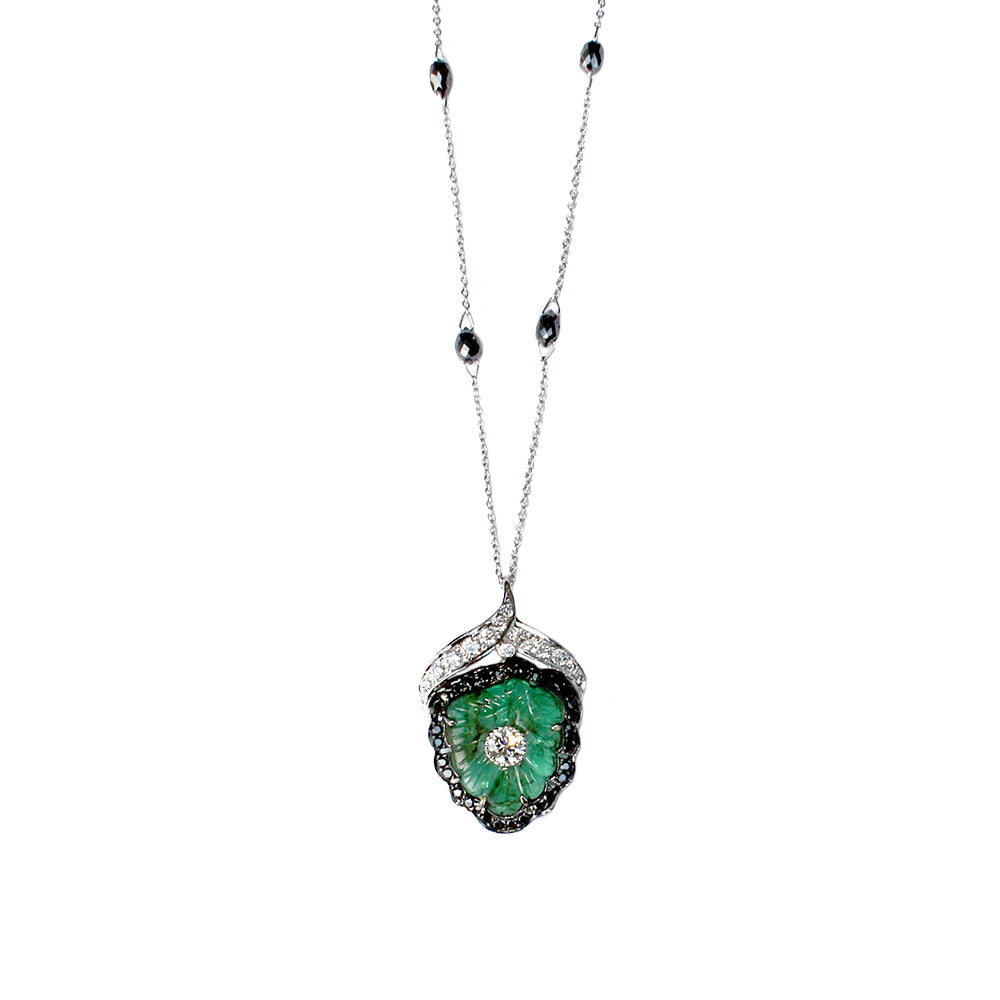 Carved Emerald and Diamond Necklace by Vivaan - Talisman Collection Fine Jewelers