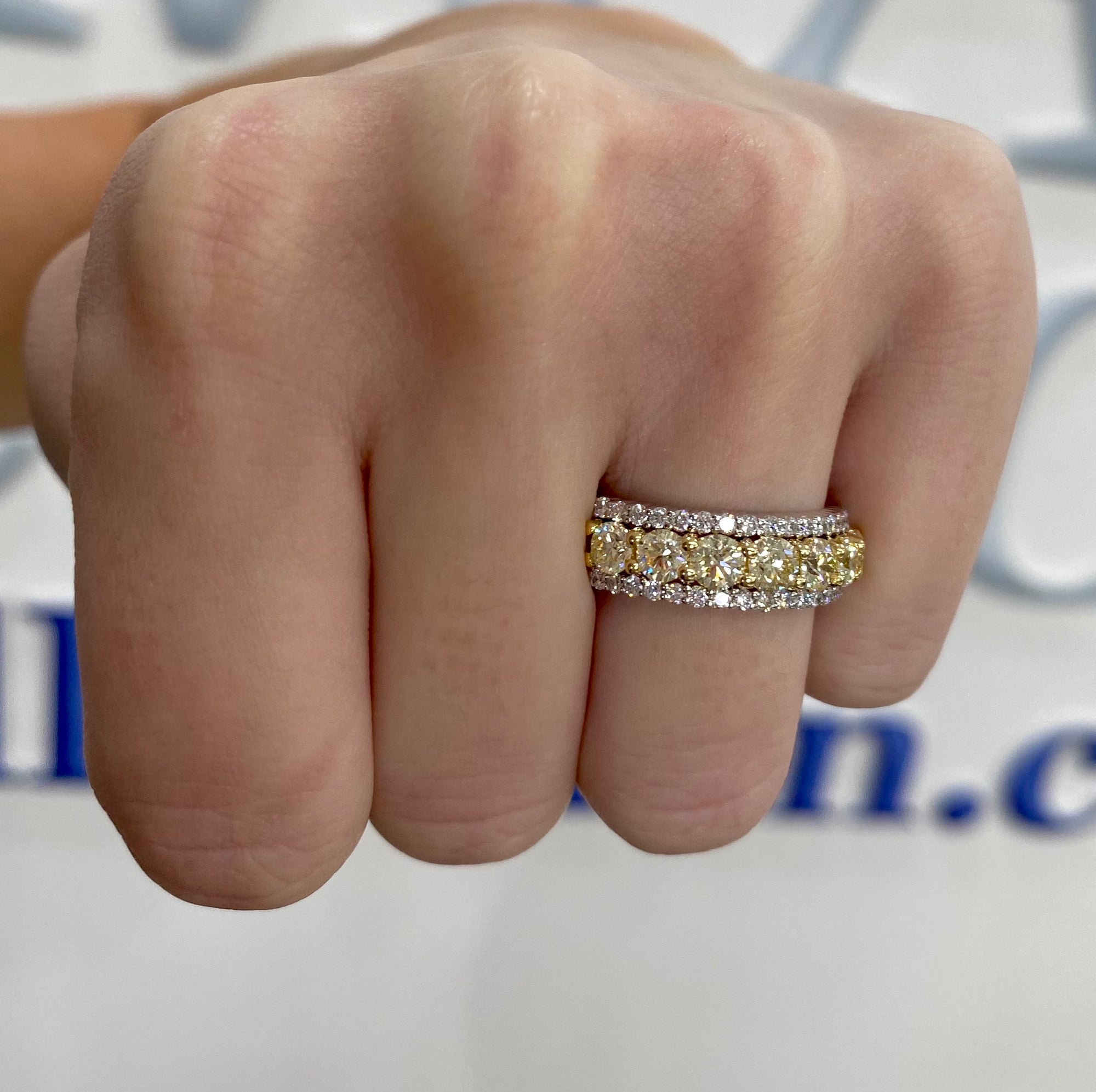 Yellow Diamond Band with White Diamonds