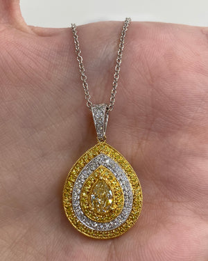 Yellow and White Diamond Pear Necklace by Yael