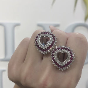 Ruby and Diamond Heart Stud Earrings by Vivaan