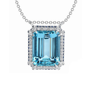 Aquamarine Pendant with Sapphires and Diamonds