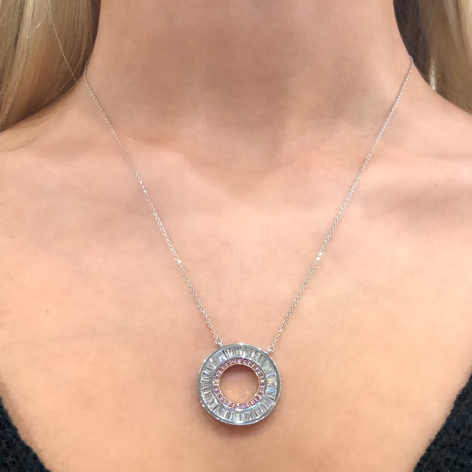 Diamond Sun Ray Necklace in White Diamond, Blue Diamond and Pink Diamond