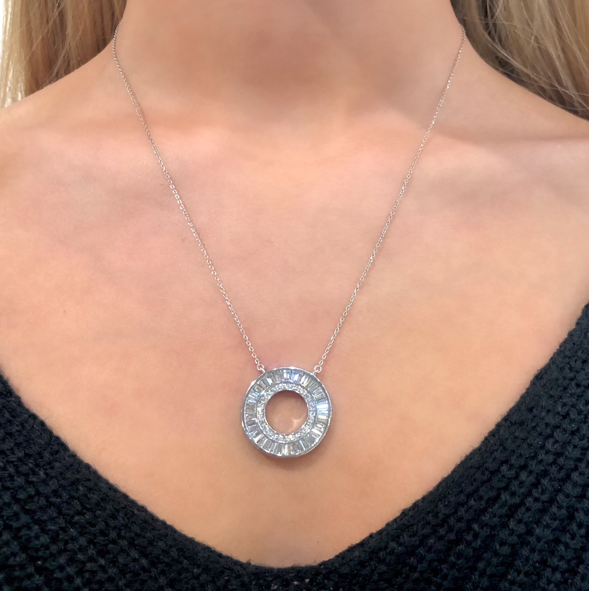 Diamond Sun Ray Necklace in White Diamond, Blue Diamond and Pink Diamond