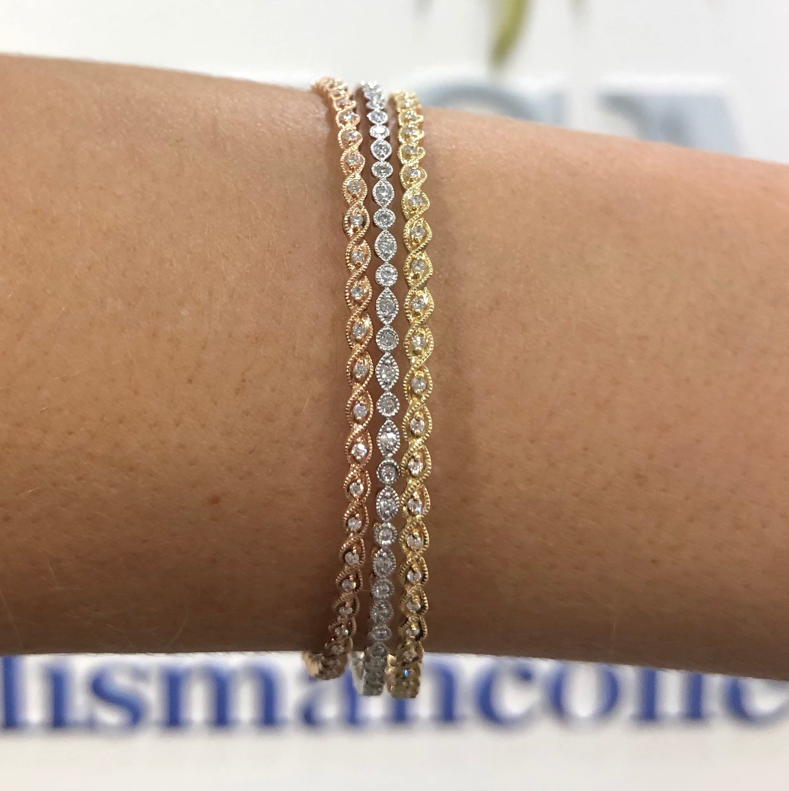 Diamond Mixed Shape Milgrain Bangle in 14k White Gold - Talisman Collection Fine Jewelers