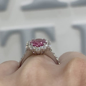 Pink Sapphire and Diamond Halo Ring by Yael