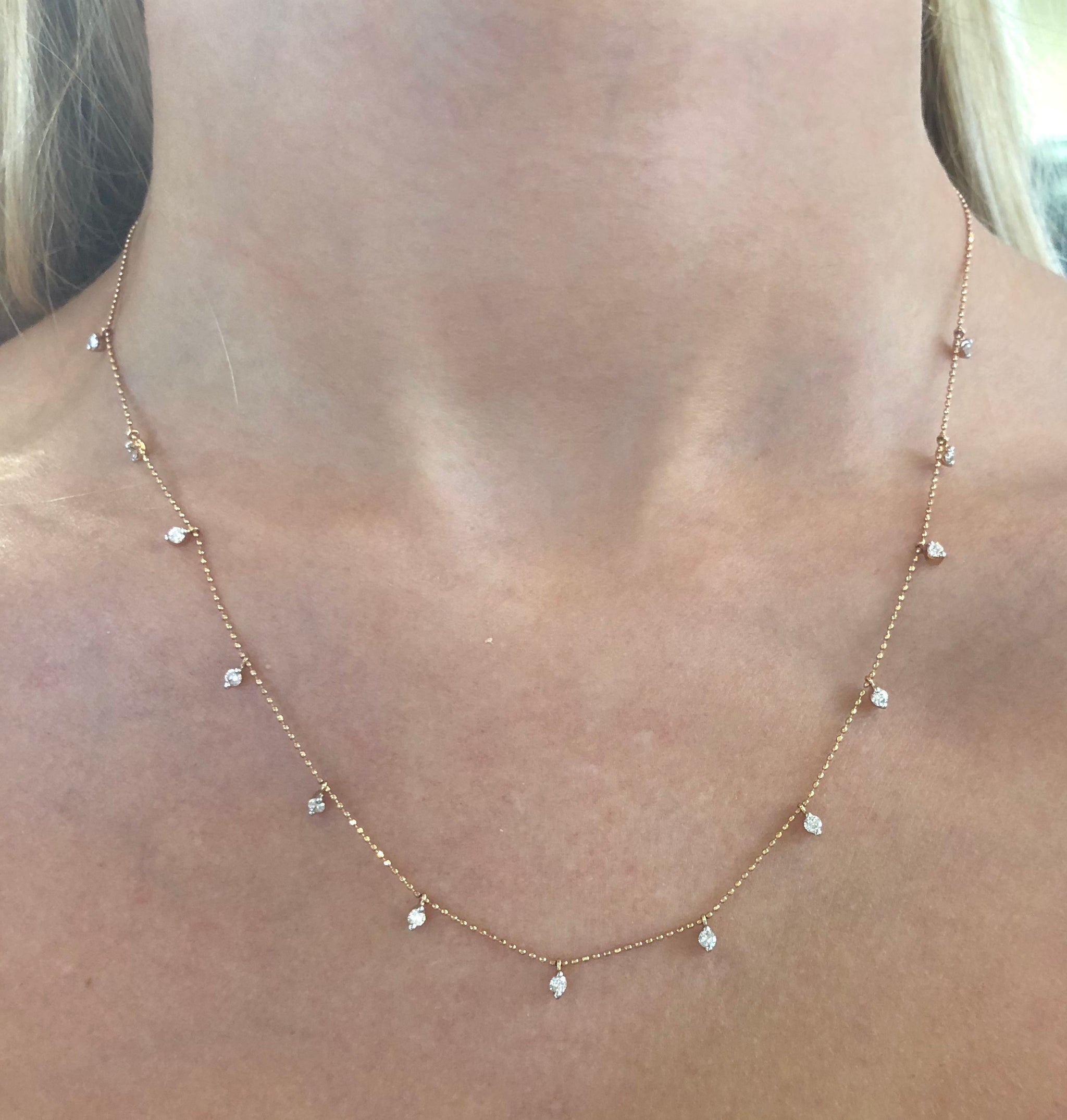 Amazon.com: Diamond By The Yard Necklace / 5 Bezel Diamond Station Necklace/Natural  Diamond Bezel Necklace/Diamond Wedding Necklace : Handmade Products