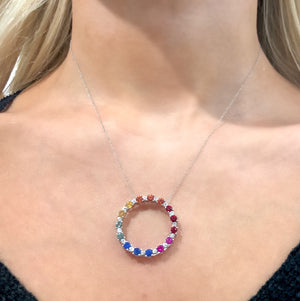 Rainbow Sapphire and Diamond Open Circle Necklace - Talisman Collection Fine Jewelers