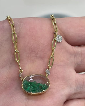 Emerald and Diamond 14k Yellow Gold Shake Necklace