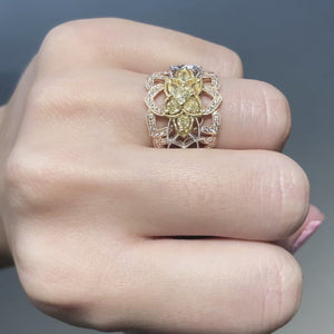 Yellow and White Diamond Flora Tri-Gold Ring