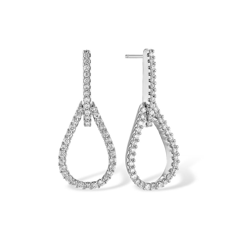 Diamond Open Pear Shape Drop Earrings in White Gold