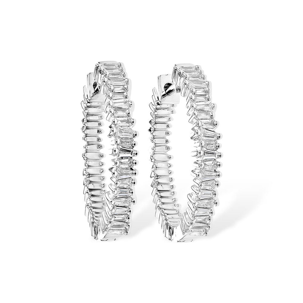 Diamond Baguette Hoop Earrings in White Gold