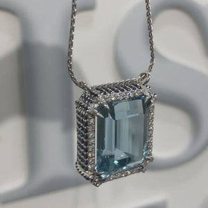 Aquamarine Pendant with Sapphires and Diamonds