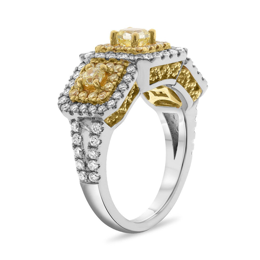 Yellow Diamond Three-Stone Double Halo Ring - Talisman Collection Fine Jewelers